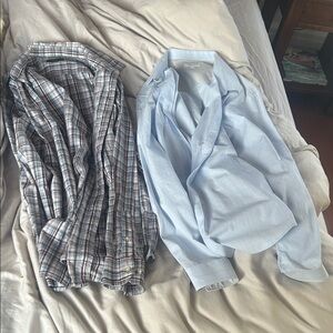 Men's Blue and Plaid Shirts size Large set bundle banana republic & Calvin Klein